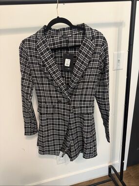 Fashion Nova Black & White Plaid Double-Button Blazer